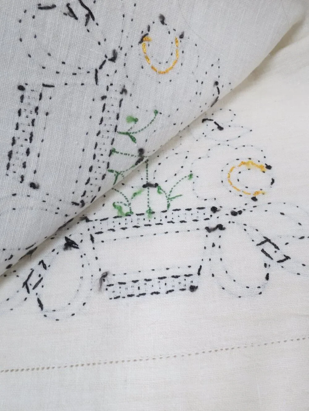 Daisies Vintage Hand Embroidery Dresser Scarf Table runner Floral 16